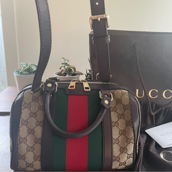 ❌SOLD❌on luxury site⭐️Authentic Gucci Bowling Bag🤎Made in Italy💚❤️ - Picture 3 of 16